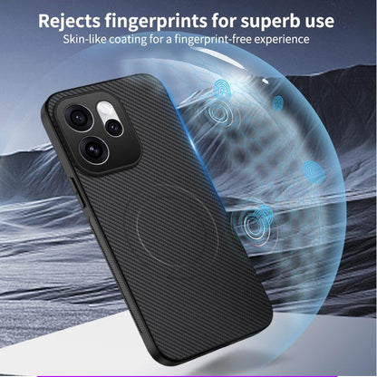 For OPPO Reno16 5G Global WANLONFENG TQ1 Series Magnetic Carbon Fiber Texture Phone Case with 2pcs Screen Films(Sapphire Blue)