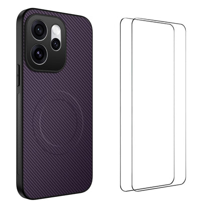 For OPPO Reno16 5G Global WANLONFENG TQ1 Series Magnetic Carbon Fiber Texture Phone Case with 2pcs Screen Films(Purple)