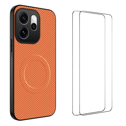 For OPPO Reno16 5G Global WANLONFENG TQ1 Series Magnetic Carbon Fiber Texture Phone Case with 2pcs Screen Films(Orange)