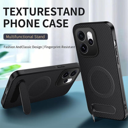 For OPPO Reno16 5G Global WANLONFENG Kickstand Carbon Fiber Texture Magnetic Phone Case with 2pcs Screen Films(Orange)