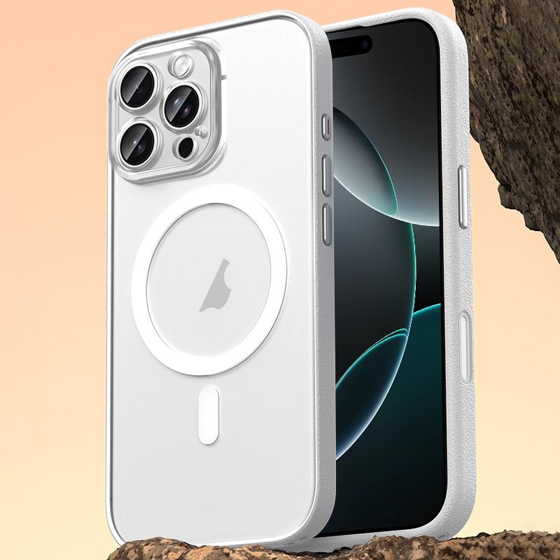 For iPhone 16 Pro Max Vegan Leather Magnetic Phone Case - Cedar White - EDA009963001C