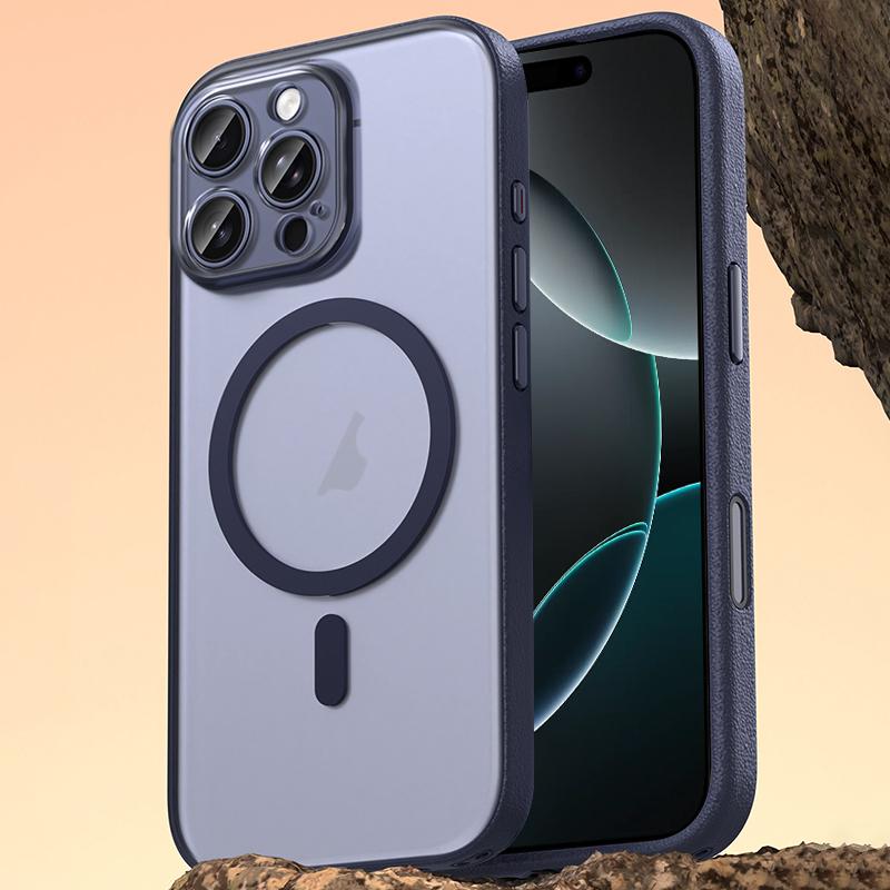 For iPhone 16 Pro Vegan Leather Magnetic Phone Case - Deep Sea Blue - EDA009963002D
