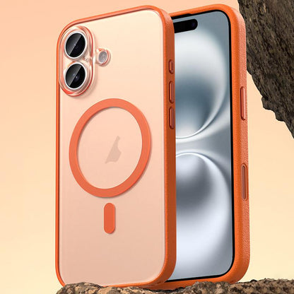 For iPhone 16 Vegan Leather Magnetic Phone Case - Orange - EDA009963003A
