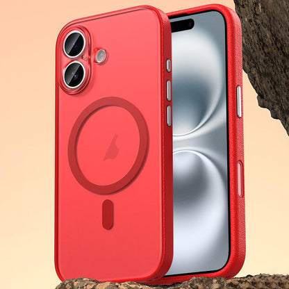 For iPhone 16 Vegan Leather Magnetic Phone Case - Berry Red - EDA009963003B
