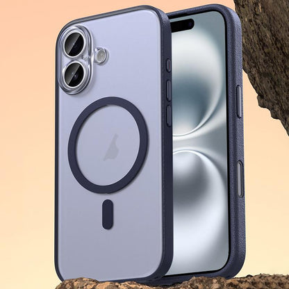 For iPhone 16 Vegan Leather Magnetic Phone Case - Deep Sea Blue - EDA009963003D