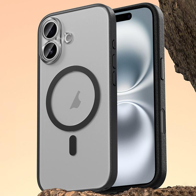 For iPhone 16 Vegan Leather Magnetic Phone Case - Black - EDA009963003E