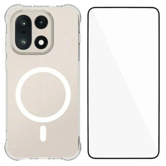 For OnePlus 15 5G WANLONFENG Transparent Magnetic Four-Corner Shockproof TPU Phone Case with Screen Film - Transparent - EDA009963501A