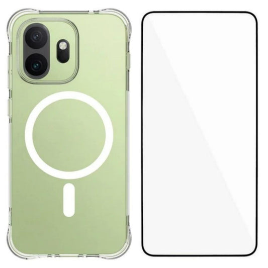 For OnePlus 15T 5G WANLONFENG Transparent Magnetic Four-Corner Shockproof TPU Phone Case with Screen Film - Transparent - EDA009963502A