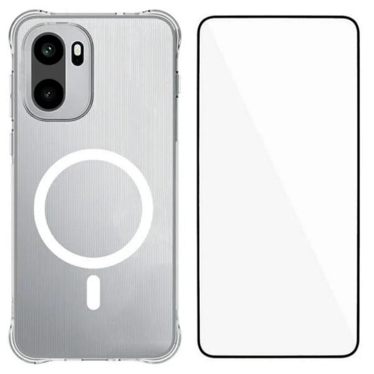 For OnePlus Ace 6 / Ace 6T / 15R 5G WANLONFENG Transparent Magnetic Four-Corner Shockproof TPU Phone Case with Screen Film - Transparent - EDA009963503A