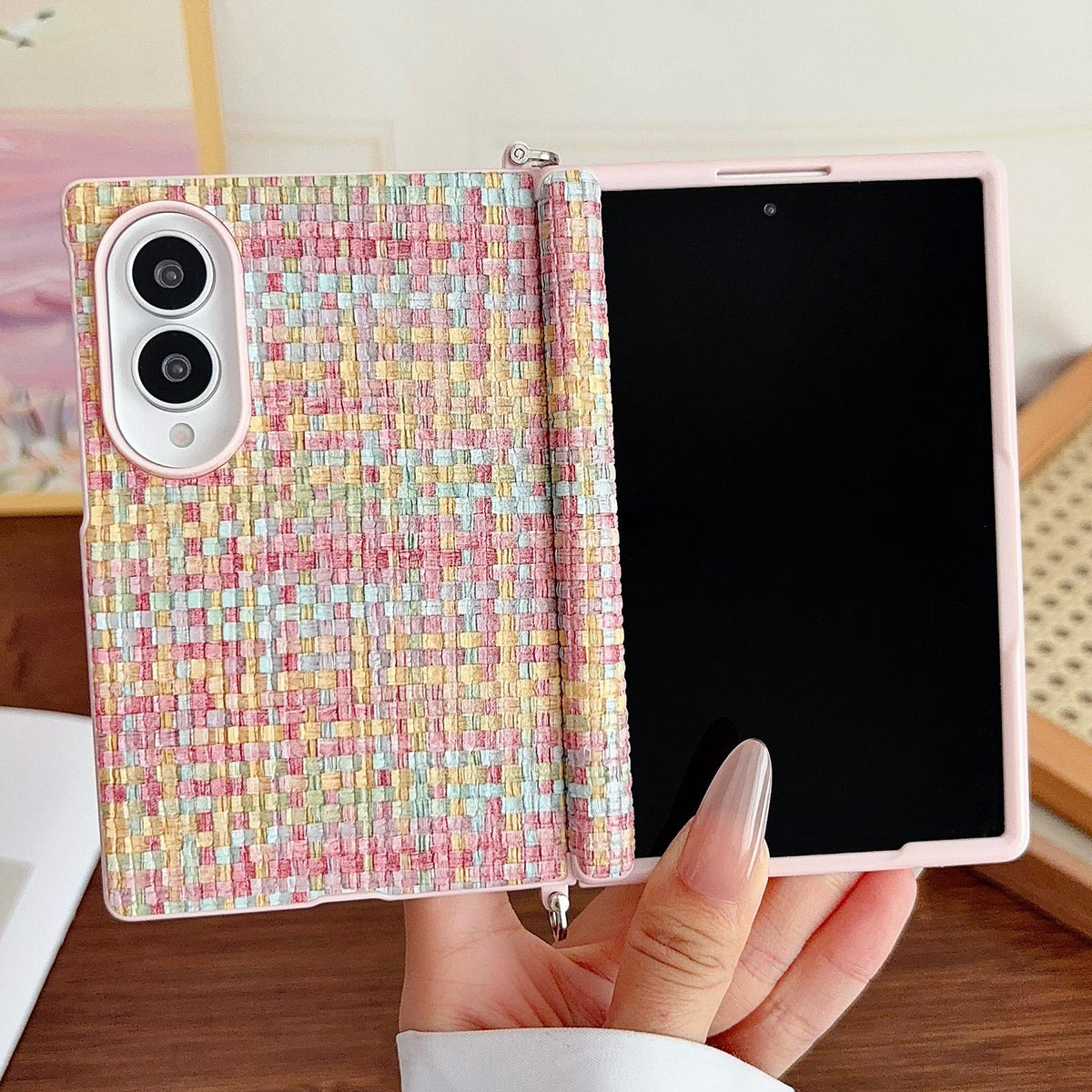 For Galaxy Z Fold8 5G Side Clamp Magnetic Central Axis Fantasy Weave Texture Phone Case - Colorful - EDA009964701A