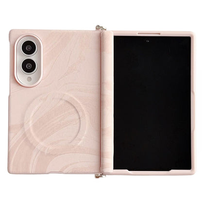 For Galaxy Z Fold8 5G Side Clamp Central Axis Wave Texture Phone Case with Magnetic Ring - Pink - EDA009965101A
