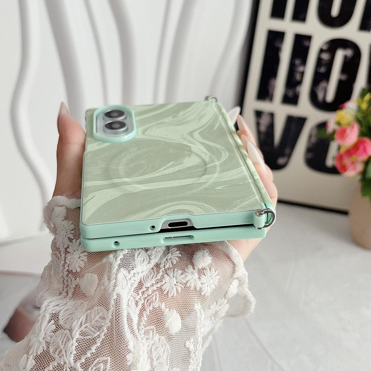 For Galaxy Z Fold8 5G Side Clamp Central Axis Wave Texture Phone Case with Magnetic Ring - Pink - EDA009965101A