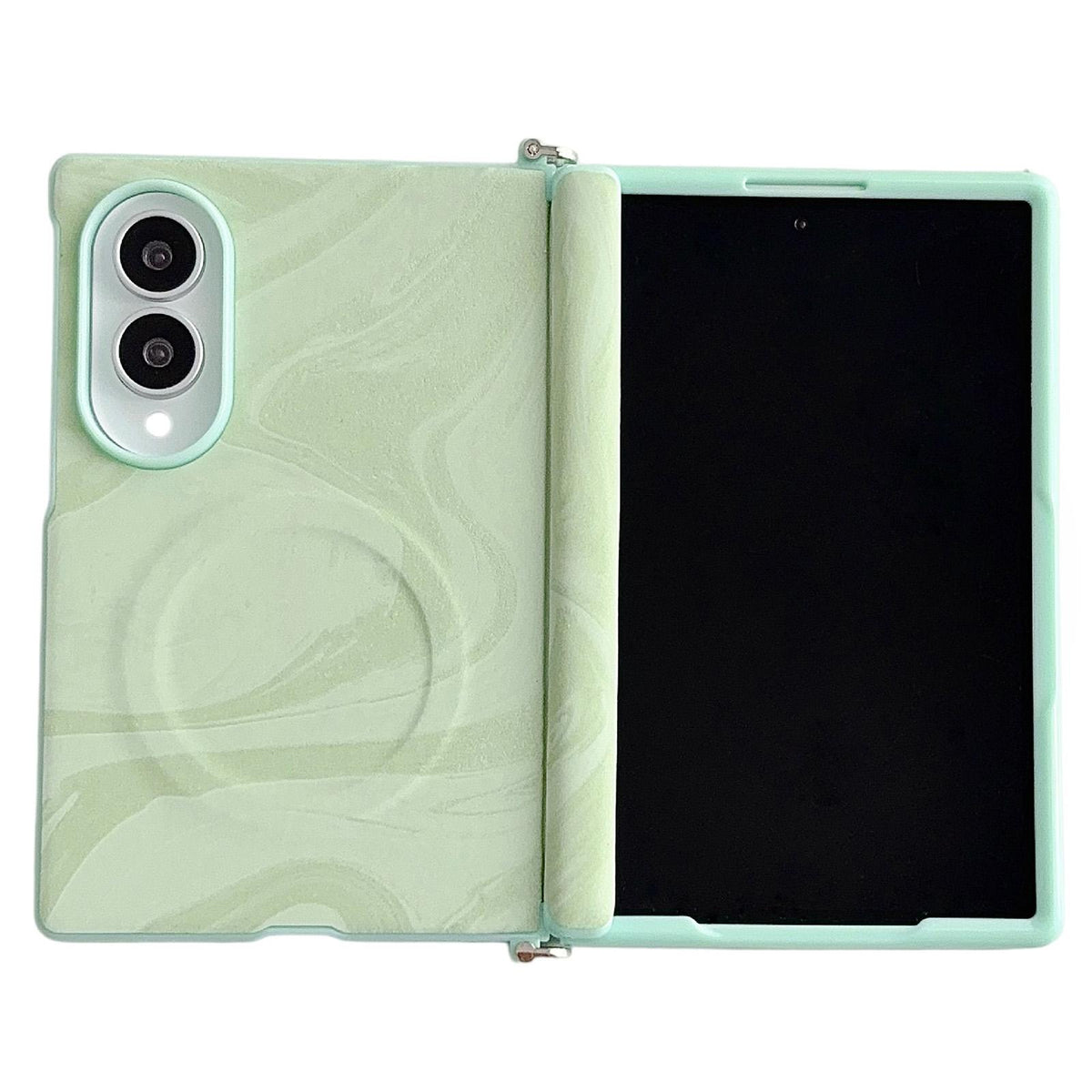 For Galaxy Z Fold8 5G Side Clamp Central Axis Wave Texture Phone Case with Magnetic Ring - Green - EDA009965101B
