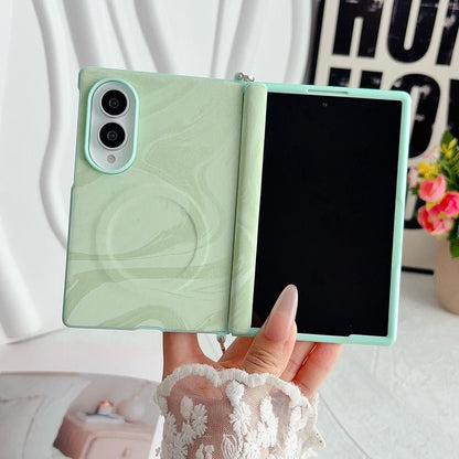 For Galaxy Z Fold8 5G Side Clamp Central Axis Wave Texture Phone Case with Magnetic Ring - Green - EDA009965101B