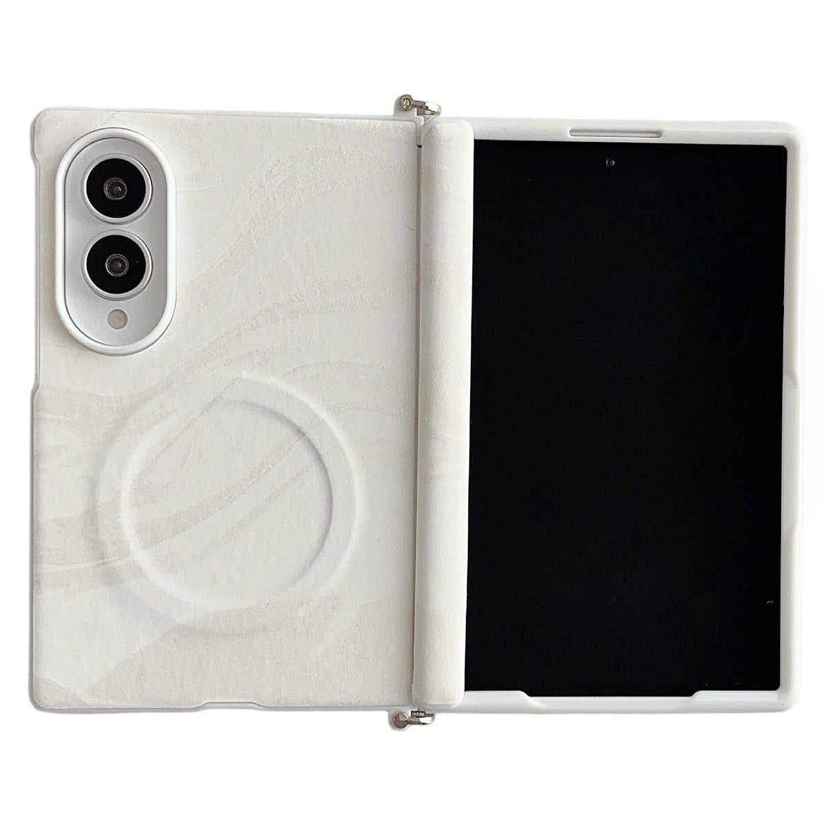 For Galaxy Z Fold8 5G Side Clamp Central Axis Wave Texture Phone Case with Magnetic Ring - White - EDA009965101C
