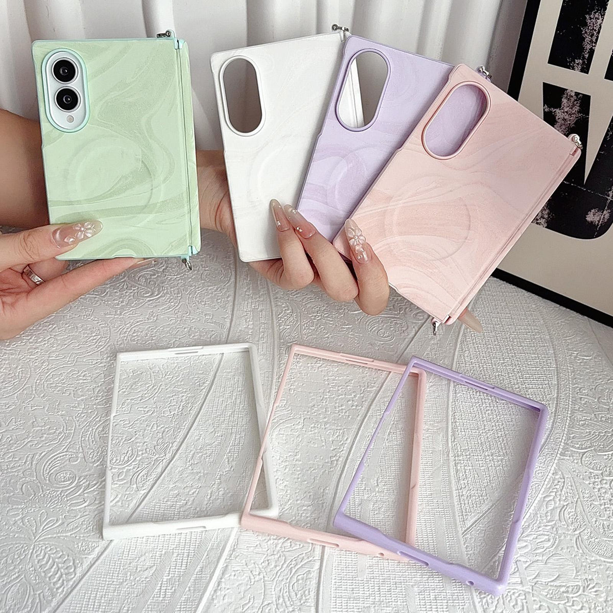 For Galaxy Z Fold8 5G Side Clamp Central Axis Wave Texture Phone Case with Magnetic Ring - White - EDA009965101C