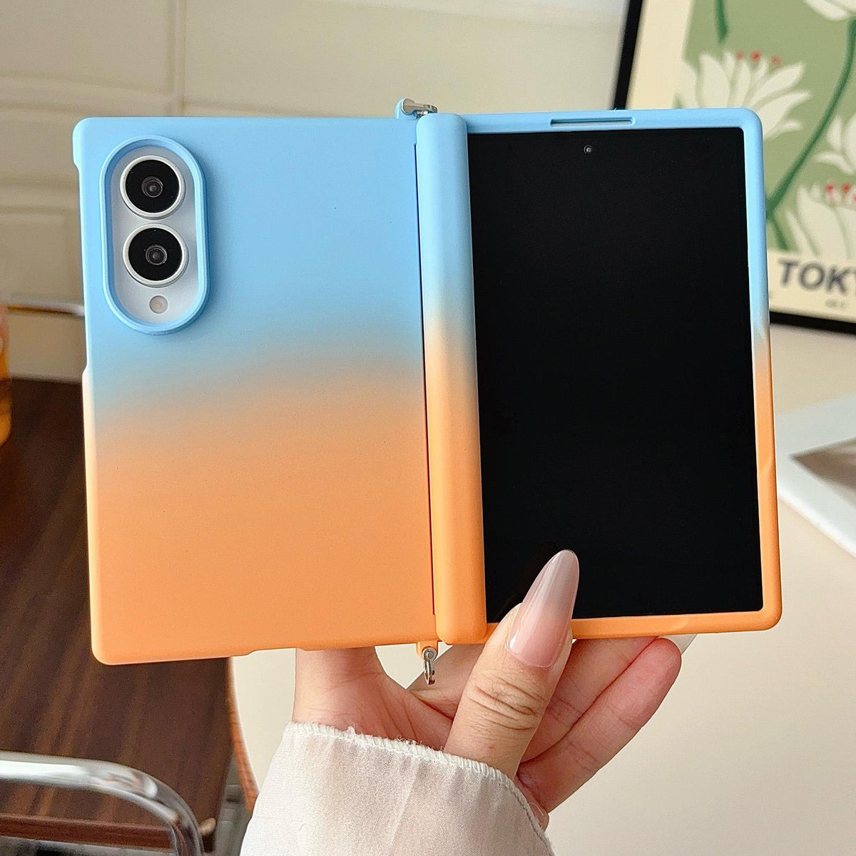 For Galaxy Z Fold8 5G Side Clamp Magnetic Central Axis Lens-Frame Phone Case - Blue Orange - EDA009965501G