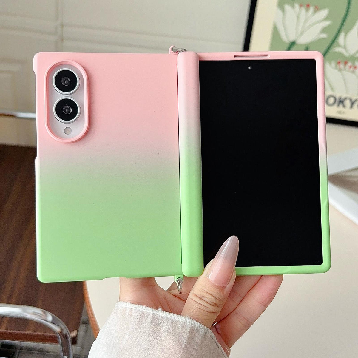 For Galaxy Z Fold8 5G Side Clamp Magnetic Central Axis Lens-Frame Phone Case - Pink Green - EDA009965501H