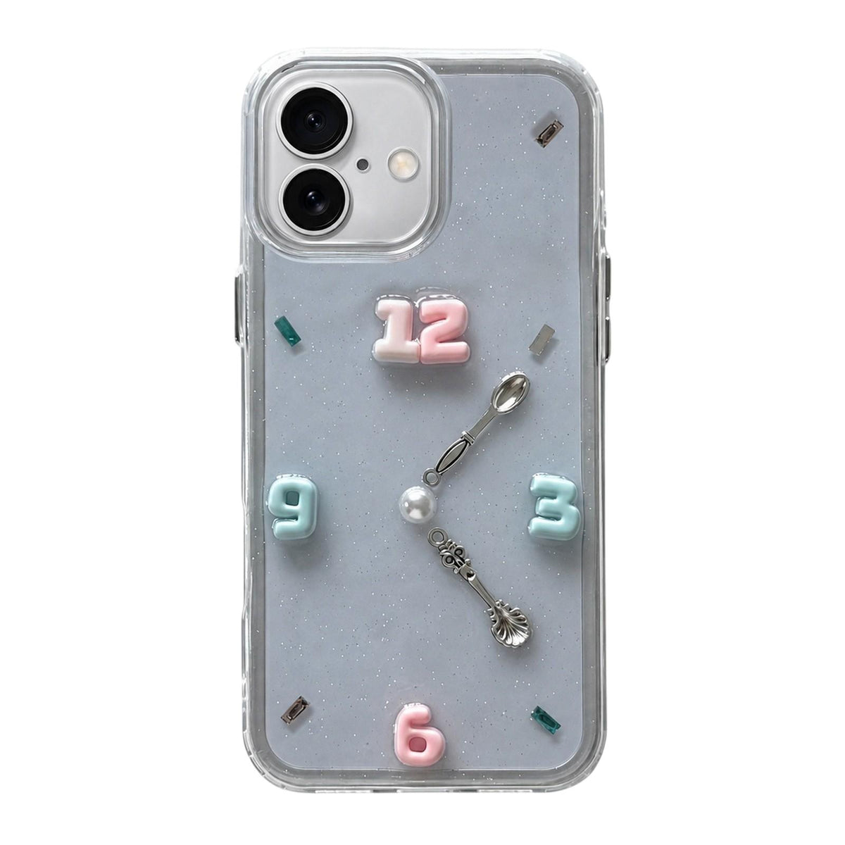 For iPhone 16 Creative Clock Design Epoxy Resin Phone Case - Transparent - EDA009966607A