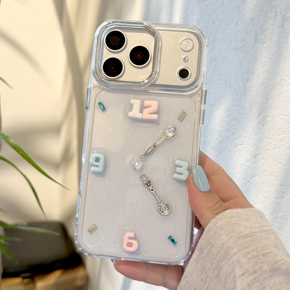 For iPhone 16 Plus Creative Clock Design Epoxy Resin Phone Case - Transparent - EDA009966606A