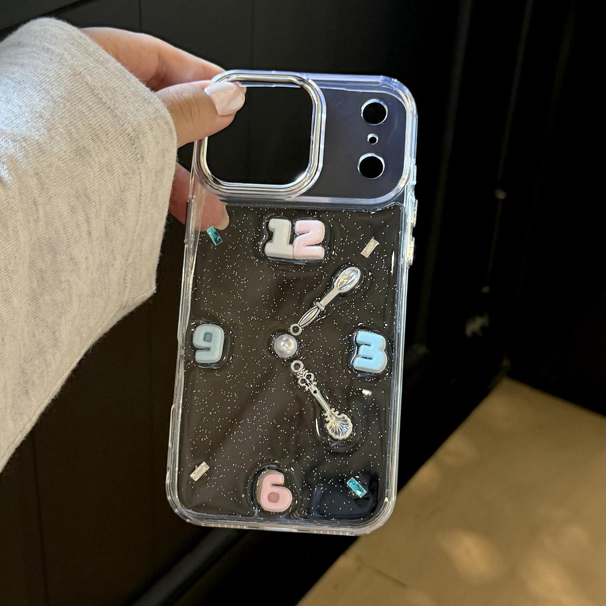 For iPhone 14 Creative Clock Design Epoxy Resin Phone Case - Transparent - EDA009966613A