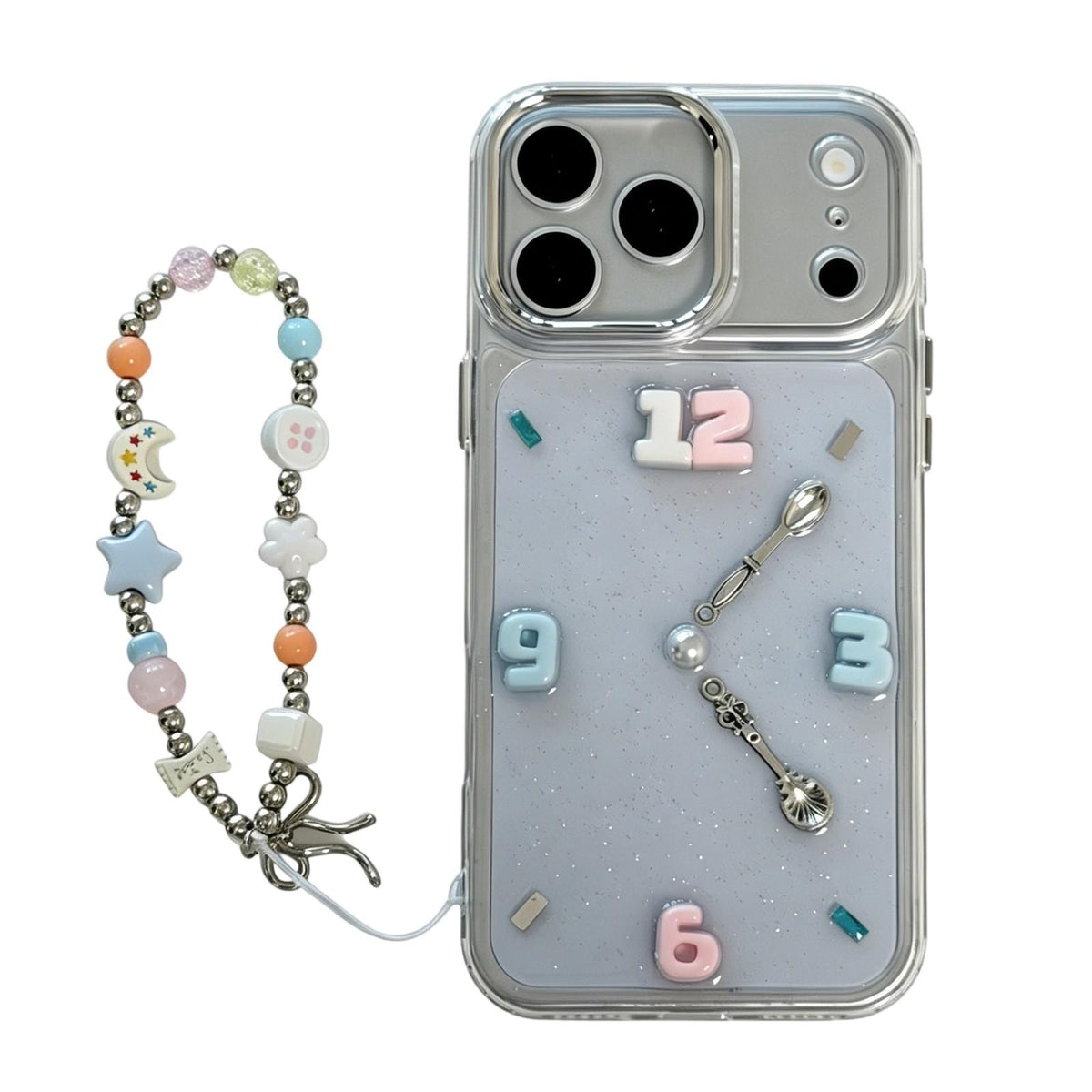 For iPhone 17 Pro Max Creative Clock Design Epoxy Resin Phone Case with Bracelet - Transparent - EDA009966701A