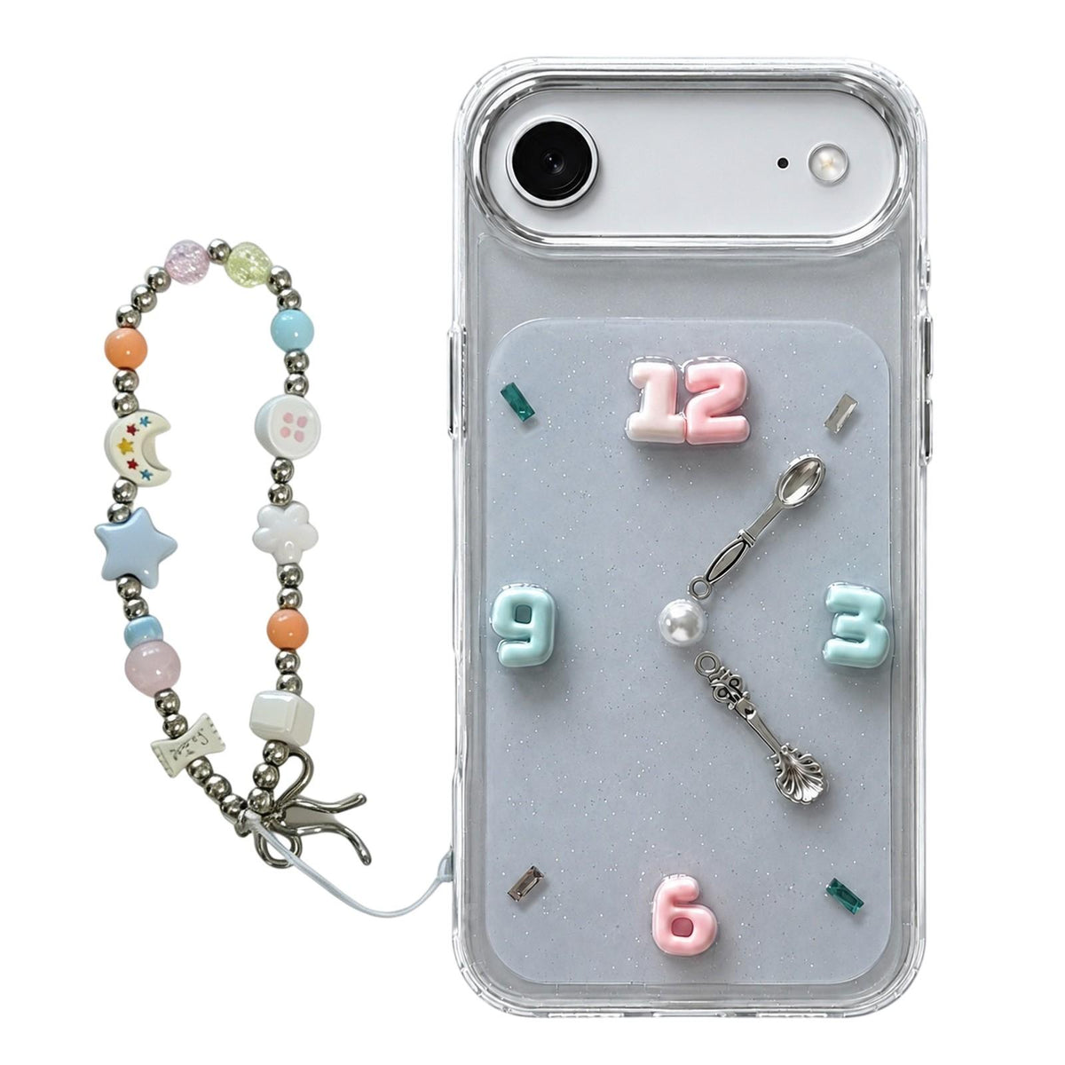 For iPhone Air Creative Clock Design Epoxy Resin Phone Case with Bracelet - Transparent - EDA009966704A