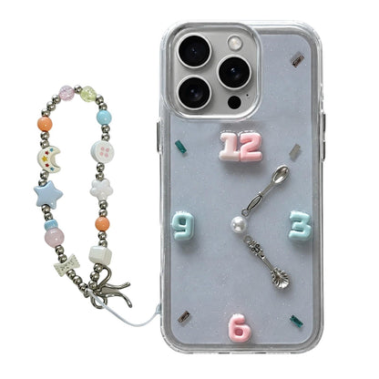 For iPhone 16 Pro Creative Clock Design Epoxy Resin Phone Case with Bracelet - Transparent - EDA009966706A