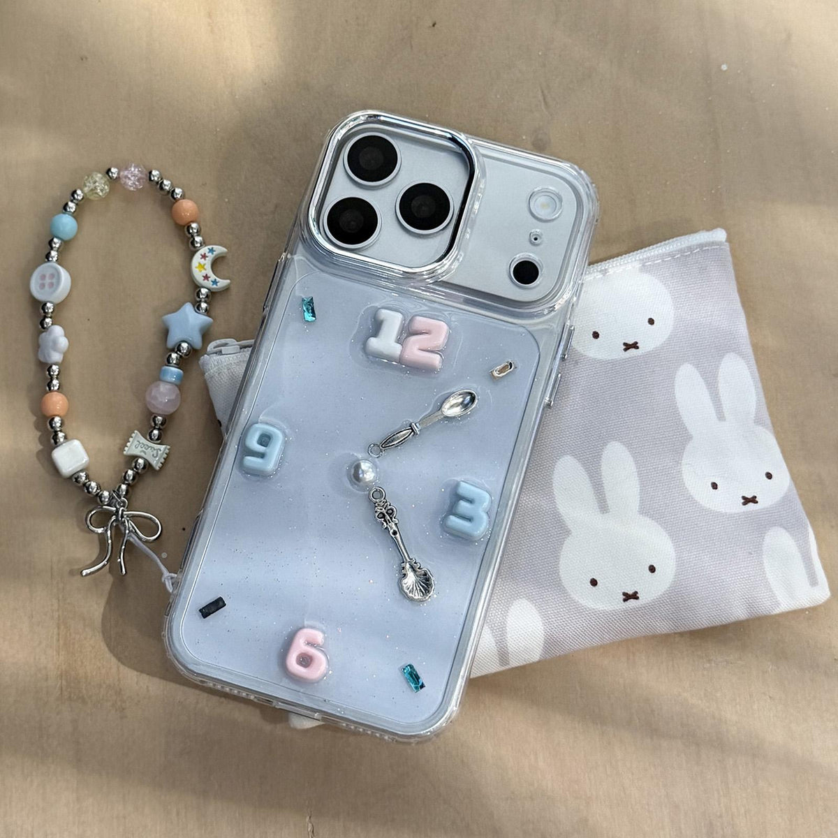 For iPhone 15 Plus Creative Clock Design Epoxy Resin Phone Case with Bracelet - Transparent - EDA009966711A