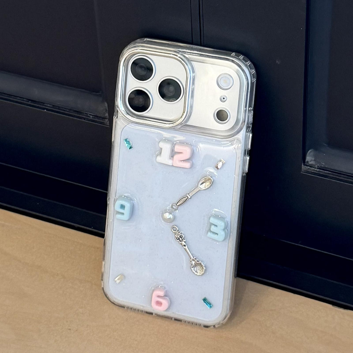 For iPhone 17 Pro Creative Clock Design Epoxy Resin Phone Case with Bracelet - Transparent - EDA009966702A