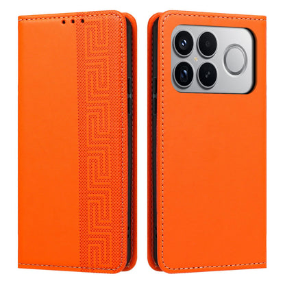 For Redmi K90 Pro Max/Poco F8 Ultra Embossed Meander Pattern RFID Vegan Leather Phone Case(Orange)