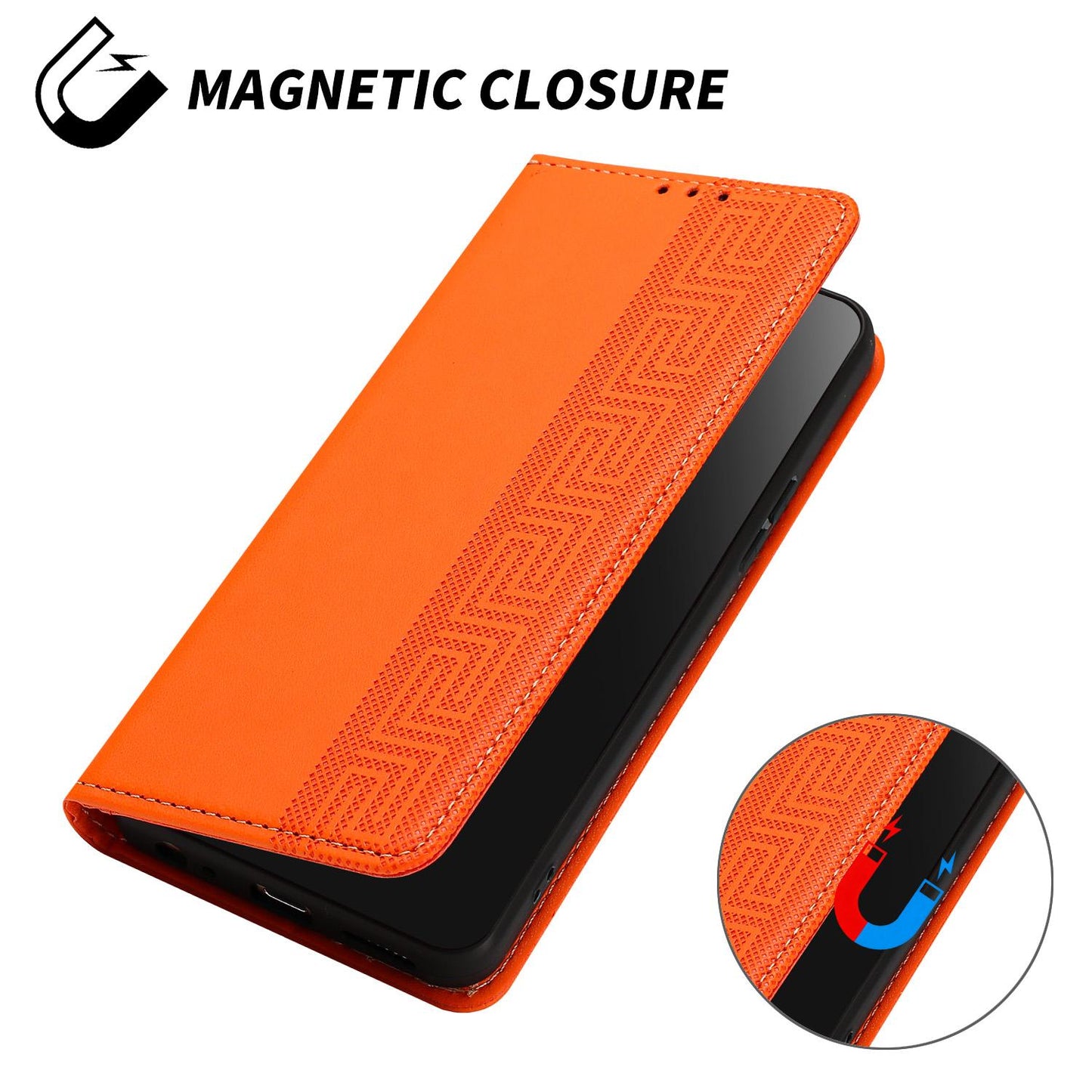 For Redmi K90 Pro Max/Poco F8 Ultra Embossed Meander Pattern RFID Vegan Leather Phone Case(Orange)