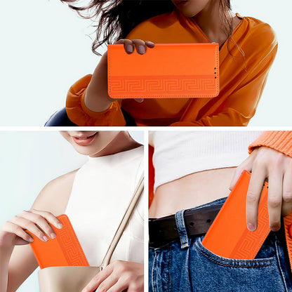 For Redmi K90 Pro Max/Poco F8 Ultra Embossed Meander Pattern RFID Vegan Leather Phone Case(Orange)