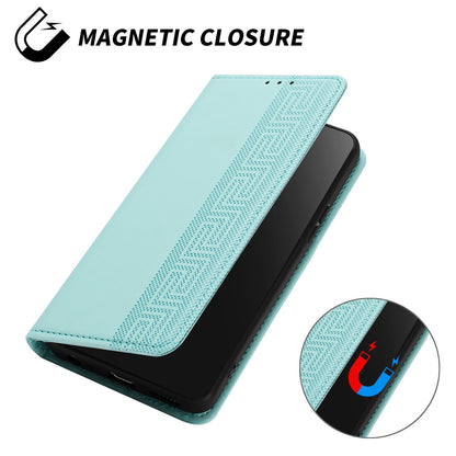 For Redmi K90 Pro Max/Poco F8 Ultra Embossed Meander Pattern RFID Vegan Leather Phone Case(Mint Green)
