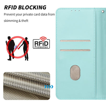 For Redmi K90 Pro Max/Poco F8 Ultra Embossed Meander Pattern RFID Vegan Leather Phone Case(Mint Green)