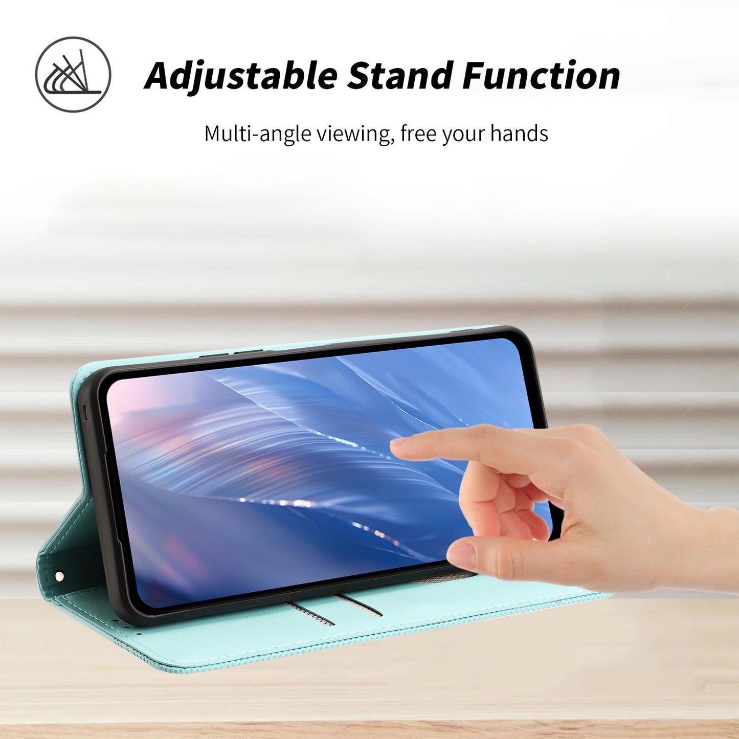 For Redmi K90 Pro Max/Poco F8 Ultra Embossed Meander Pattern RFID Vegan Leather Phone Case(Mint Green)