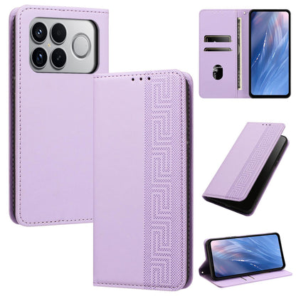 For Redmi K90 Pro Max/Poco F8 Ultra Embossed Meander Pattern RFID Vegan Leather Phone Case(Light Purple)