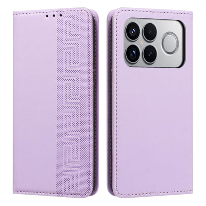 For Redmi K90 Pro Max/Poco F8 Ultra Embossed Meander Pattern RFID Vegan Leather Phone Case(Light Purple)