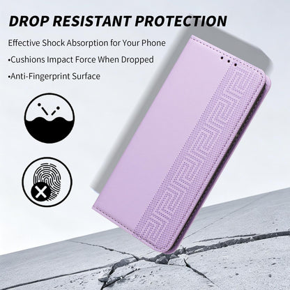 For Redmi K90 Pro Max/Poco F8 Ultra Embossed Meander Pattern RFID Vegan Leather Phone Case(Light Purple)