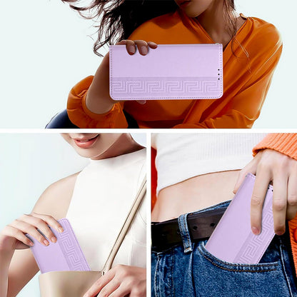 For Redmi K90 Pro Max/Poco F8 Ultra Embossed Meander Pattern RFID Vegan Leather Phone Case(Light Purple)