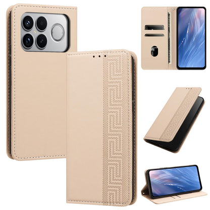 For Redmi K90 Pro Max/Poco F8 Ultra Embossed Meander Pattern RFID Vegan Leather Phone Case(Beige)
