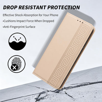 For Redmi K90 Pro Max/Poco F8 Ultra Embossed Meander Pattern RFID Vegan Leather Phone Case(Beige)
