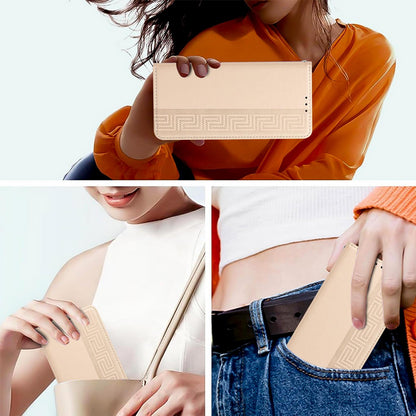 For Redmi K90 Pro Max/Poco F8 Ultra Embossed Meander Pattern RFID Vegan Leather Phone Case(Beige)