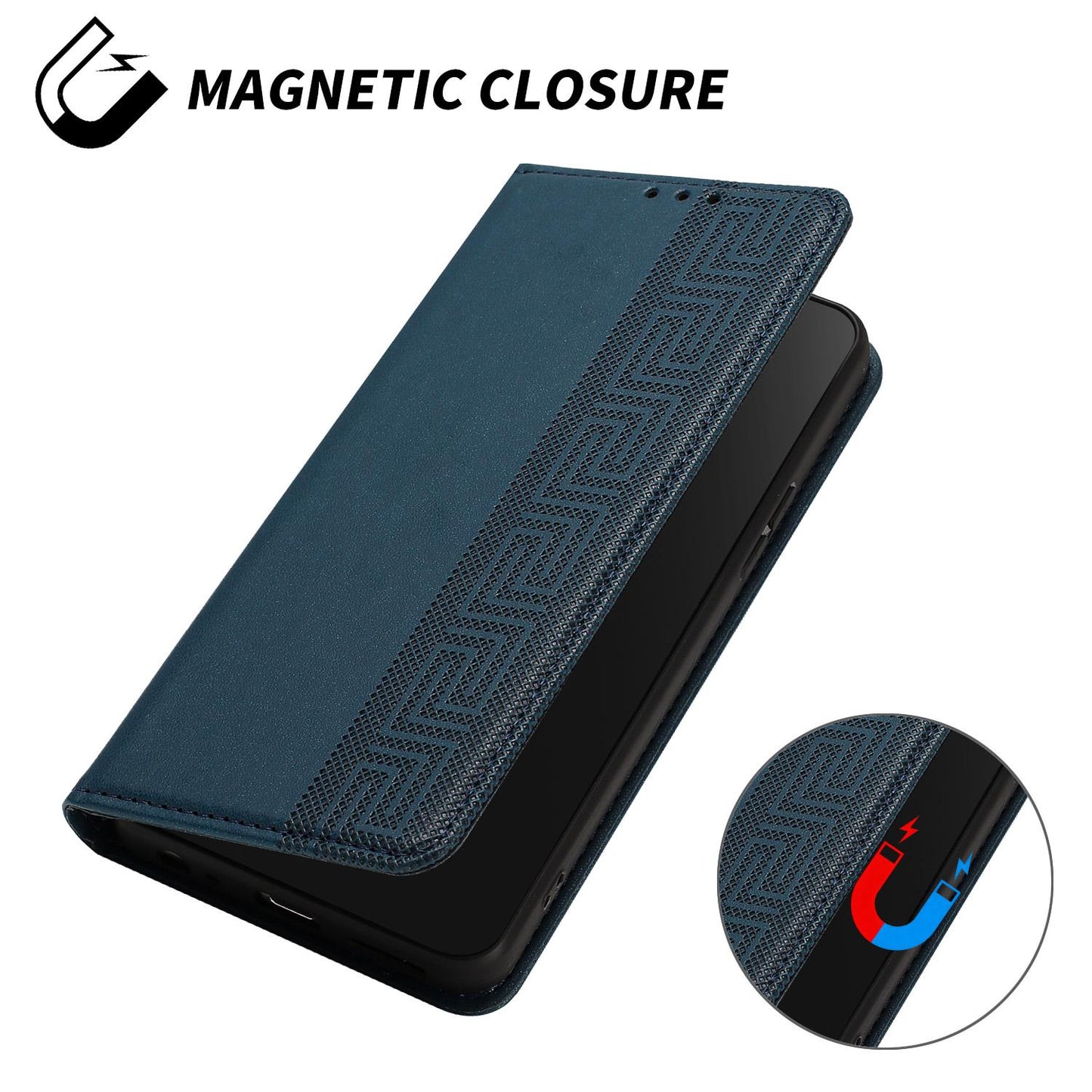 For Redmi K90 Pro Max/Poco F8 Ultra Embossed Meander Pattern RFID Vegan Leather Phone Case(Dark Blue)