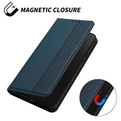 For Redmi K90 Pro Max/Poco F8 Ultra Embossed Meander Pattern RFID Vegan Leather Phone Case(Dark Blue)