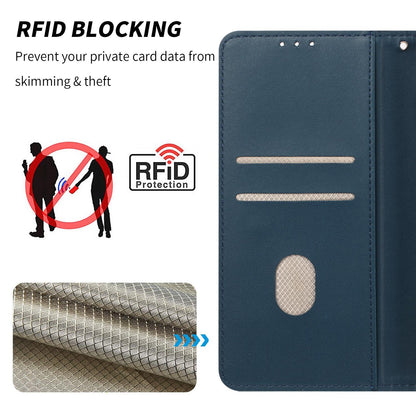 For Redmi K90 Pro Max/Poco F8 Ultra Embossed Meander Pattern RFID Vegan Leather Phone Case(Dark Blue)