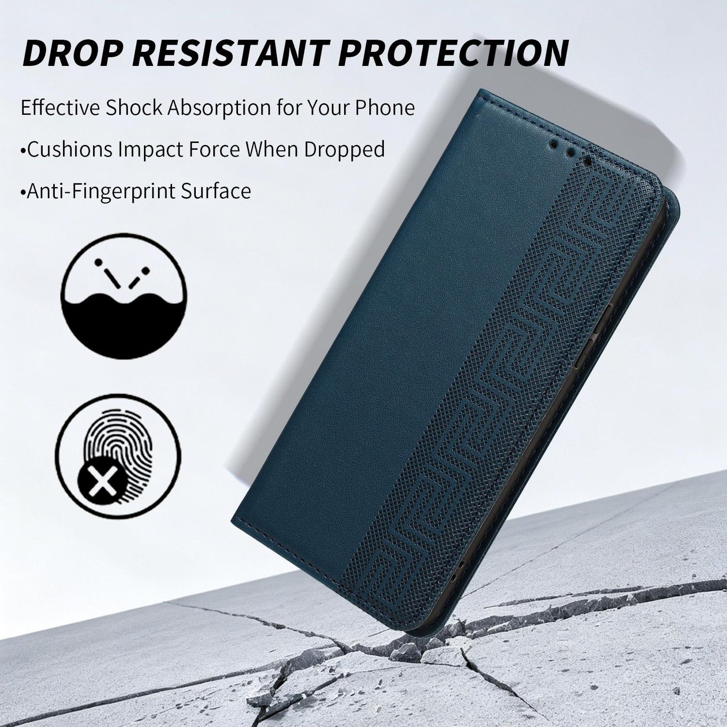For Redmi K90 Pro Max/Poco F8 Ultra Embossed Meander Pattern RFID Vegan Leather Phone Case(Dark Blue)