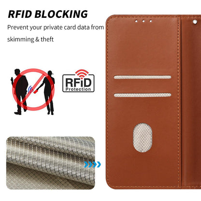 For Redmi K90 Pro Max/Poco F8 Ultra Embossed Meander Pattern RFID Vegan Leather Phone Case(Brown)