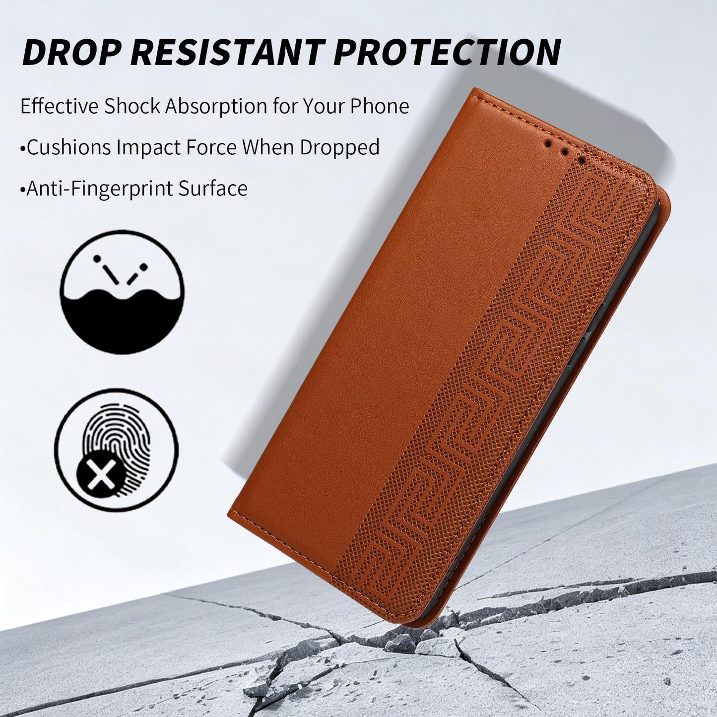 For Redmi K90 Pro Max/Poco F8 Ultra Embossed Meander Pattern RFID Vegan Leather Phone Case(Brown)
