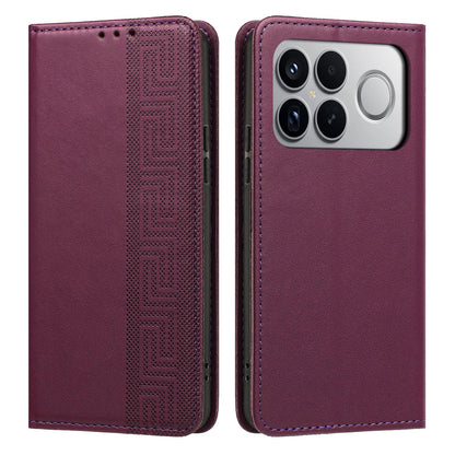 For Redmi K90 Pro Max/Poco F8 Ultra Embossed Meander Pattern RFID Vegan Leather Phone Case(Dark Purple)